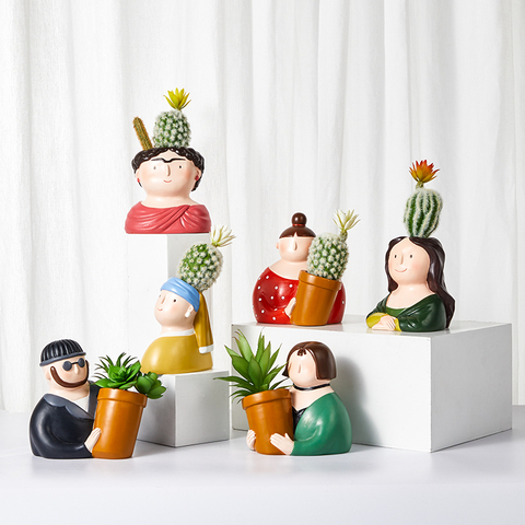 Cartoon Portrait Flower Pot Resin Planter Succulent Plants Flowerpots Pencil Holder Desktop Vase Figurines Home Table Decoration ► Photo 1/6