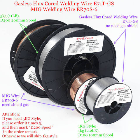 Flux Cored Gasless Welding Wire E71T-GS No Gas or MIG Welding Wire ER70S-6 0.6/0.8/0.9mm 1kg Steel Welding Material ► Photo 1/6