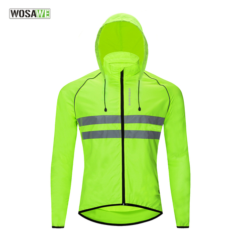 WOSAWE Men's Hooded Cycling Jacket Jersey Long Sleeves Wind Coat Reflective Windbreaker Vest Windproof MTB Bike Sports Jackets ► Photo 1/6