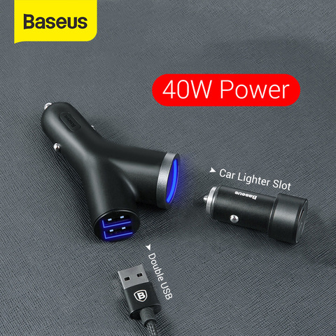 Baseus 40W Car Charger for Universal Mobile Phone Dual USB Car Cigarette Lighter Slot for Tablet GPS 3 Devices Car Phone Charger ► Photo 1/6