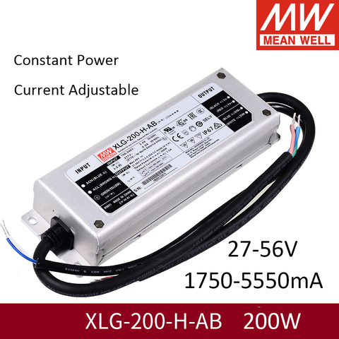 Taiwan MEAN WELL Xlg-200-h-ab Power Supply Adjustable 27~56V 3500mA 200W Constant Power 3 IN 1 Dimming IP67 Led Driver With PFC ► Photo 1/6