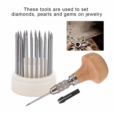 23pcs Beading tool Set Diamond Stone Pearl Grain Tools Set Beader with Wood Handle Jewelry Making Tool for Goldsmith Jeweler ► Photo 1/6