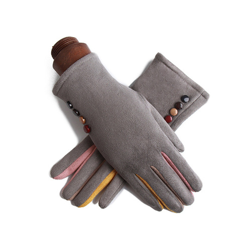 Winter Female Single Layer Warm Cashmere Full Finger Button Cycling Mittens Women Suede Leather Touch Screen Driving Gloves J23 ► Photo 1/6