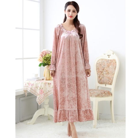 long Velour princess nightgowns sleepwear dress women night gown plus size Spring autumn new velvet womens sleepwear night wear ► Photo 1/6