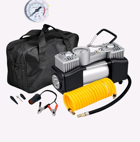 Air compressor car tire inflator kit pressure pump 12V heavy-duty fast dual-cylinder dual-piston cylinder tire inflator ► Photo 1/5