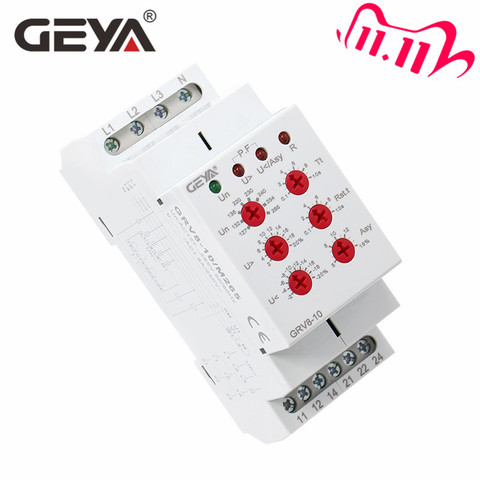 Free Shipping GEYA GRV8-10 NEW 36mm Width 3 Phase Voltage Monitoring Relay with Reset Time 0.1s-10s ► Photo 1/6