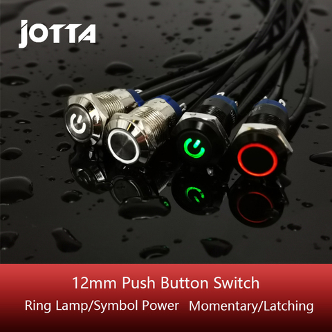 12mm Waterproof Metal Push Button Switch LED Light Ring Lamp Symbol Power Black Momentary Latching 3-6V 12V 24V 220V Red Blue ► Photo 1/6