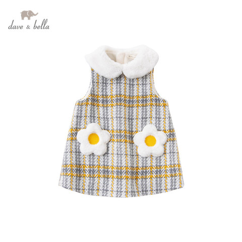 DBZ16065 dave bella winter baby girls cute floral plaid sleeveless dress children fashion party dress kids infant lolita clothes ► Photo 1/6