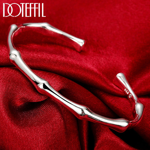 DOTEFFIL 925 Sterling Silver Bamboo Joint Opening Cuff Bracelet Bangles For Women Wedding Engagement Party Fashion Jewelry ► Photo 1/6