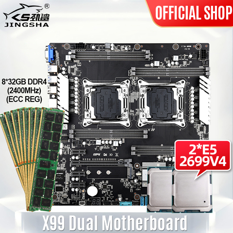 JINGSHA X99 Dual Motherboard Intel Dual with Intel XEON E5 2699 V4*2 with 8*32GB DDR4 ECC Memory combo kit NVME USB3.0 ► Photo 1/6