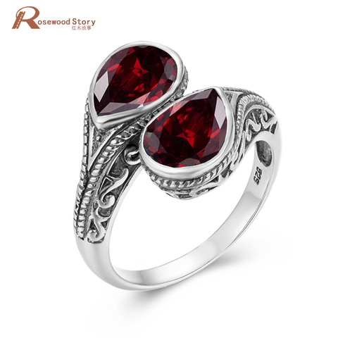 Real 925 Sterling Silver Womens Rings Fine Jewelry Garnet Ring Neo-Gothic Water Drop Gemstones Wedding Bands Jewellery Gift New ► Photo 1/6