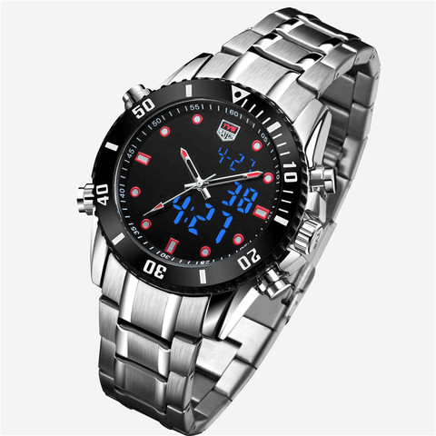 Men Watch Sport Dual movement quartz Stainless Steel Stop Watches LED Digital Watch Waterproof Men clock TVG KM527 ► Photo 1/6
