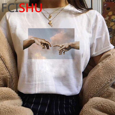 New Michelangelo Funny Cartoon Tshirt Women Grunge Aesthetic Hand Print T-shirt Graphic Oversized Tshirt Casual Top Tees Female ► Photo 1/5