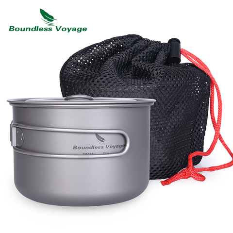 Boundless Voyage Outdoor Titanium Pot with Lid Folding Handle Camping Hiking Picnic Ultralight Bowl Plate Kettle Tableware 800ml ► Photo 1/6