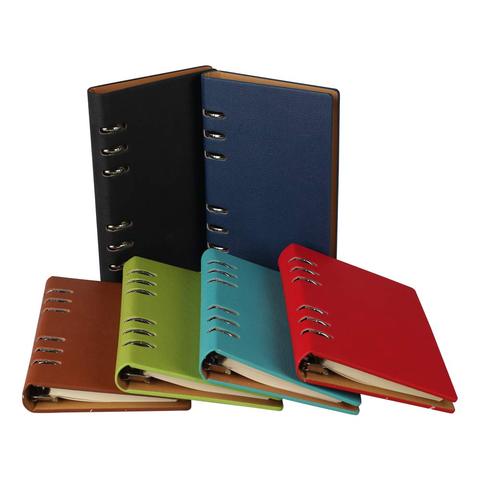 A5 Classic Refillable Notebook Loose Pocket Leather 6 Holes Rings Binder Journal Hard Cover Diary Business Notebook ► Photo 1/6