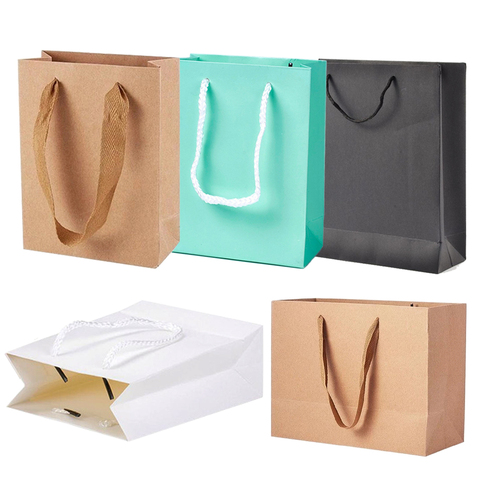 pandahall 10pcs 16/20/28/33cm Rectangle Kraft Paper Pouches Gift Shopping Bags, with Nylon Thread, BurlyWood F80 ► Photo 1/1