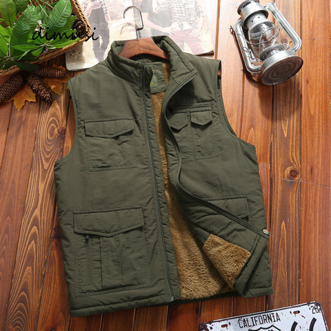 DIMUSI Winter Men Vest Casual Fleece Warm Waistcoats Mens Thermal Vests Jackets Man Army Windbreaker Sleeveless Jackets Clothing ► Photo 1/6