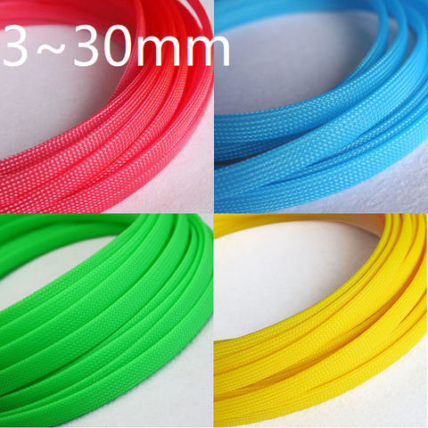 UV Green Yellow Blue Pink Fluorescent PET Braided Wire Cable Sleeve 3 4 6 8 10 12 16 20 25 30 40mm Tight High Density Expandable ► Photo 1/6