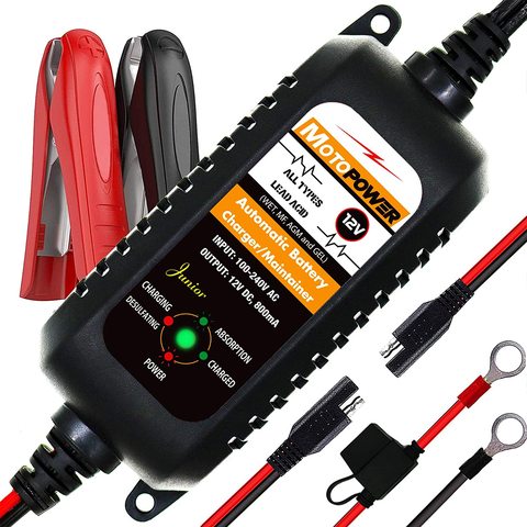 MOTOPOWER MP00205A 12V 800mA Automatic Smart Motorcycle Battery Charger Maintainer for Car, RV, ATV, Boat ► Photo 1/6