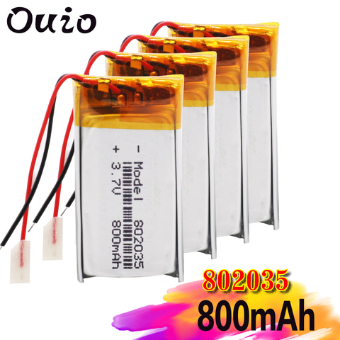 1/2/4Pcs 802035 3.7v 800mah lithium polymer battery 3 7V volt li po ion lipo rechargeable batteries for dvd GPS navigation ► Photo 1/6