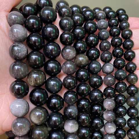 Natural Obsidian Stone Beads For Jewelry Making Black Round Loose Beads Spacer  DIY Bracelet Charms Accessories 4/6/8/10/12mm ► Photo 1/6