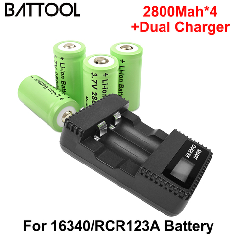 Battool CR123A RCR 123 ICR 16340 Battery 2800mAh 3.7V Li-ion Rechargeable Battery For Laser Pen LED Flashlight CellArlo Security ► Photo 1/6