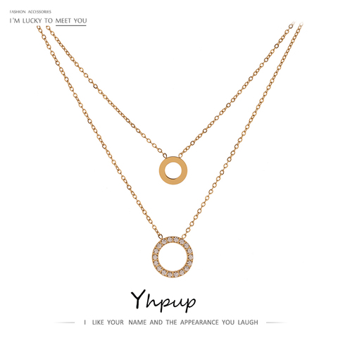Yhpup New Stainless Steel брелок Exquisite Round Hollow Layered Chain Necklace  Delicate Shiny Cubic Zirconia Choker Necklace ► Photo 1/6