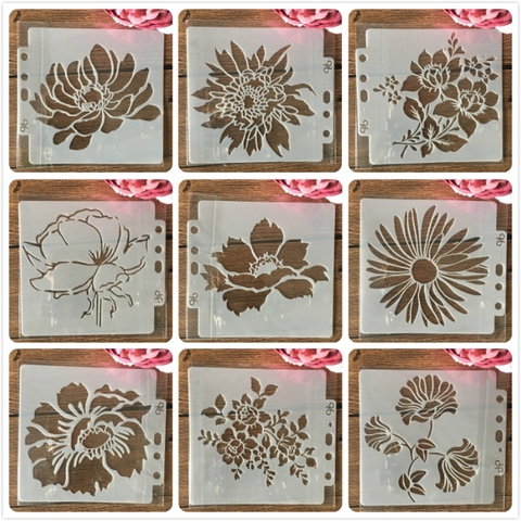 9Pcs/Set 14*13cm Flowers DIY Layering Stencils Wall Painting Scrapbook Coloring Embossing Album Decorative Card Template ► Photo 1/6