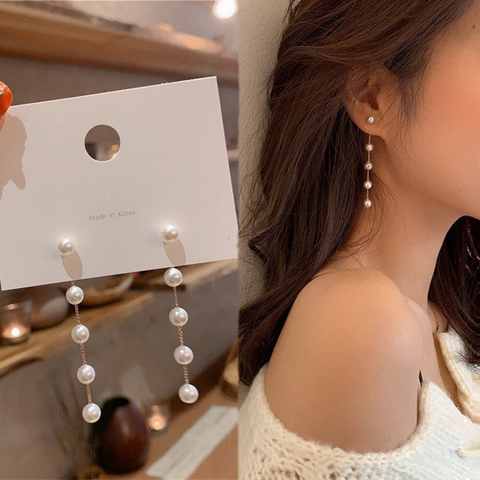 Trend Simulation Pearl Long Earrings Female Moon Star Flower Rhinestone Wedding Pendant Earrings Fashion Korean Jewelry Earrings ► Photo 1/6