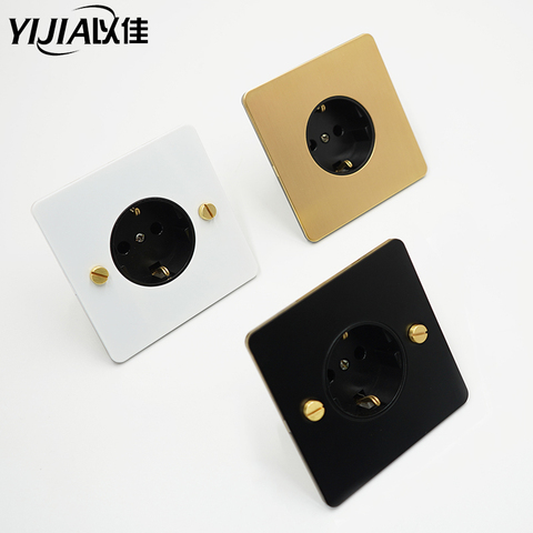 Wall Electrical Socket eu standard power outlet with dual home metal panel power 86type brass screw socket ► Photo 1/6