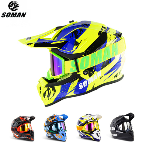 SOMAN Dirt Bike Helmet Motocross ECE Dh Helmets Cool Goggles Motocross Helmet Racing MX Casco Moto Off Road Motorcycle Helmets ► Photo 1/6