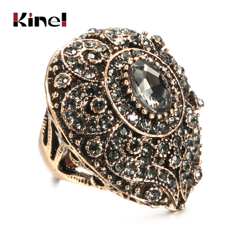 Kinel Boho Gray Crystal Big Ring For Women Antique Gold Color Water Drops Wedding Ring Vintage Jewelry Party Accessories Gifts ► Photo 1/6