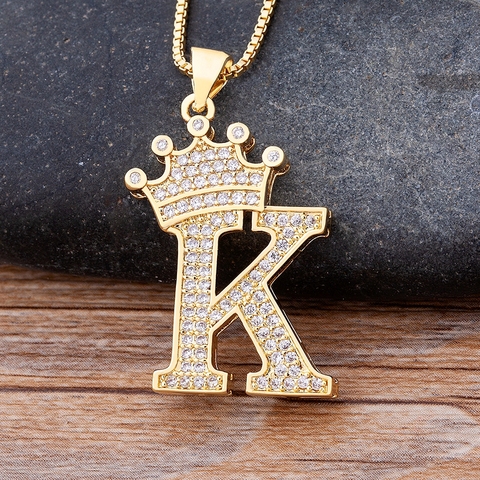 New Design 26 Letters A-Z Zircon Crown Initial Alphabet Pendant Necklace Handsome Punk Hip-Hop Style Choker Chain Jewelry Gift ► Photo 1/6