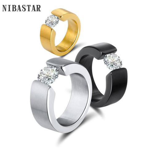 Fashion Jewelry Tension Setting Round Zircon Rings for Men Women Black Gold-Color Stainless Steel Ring for Parties ► Photo 1/6
