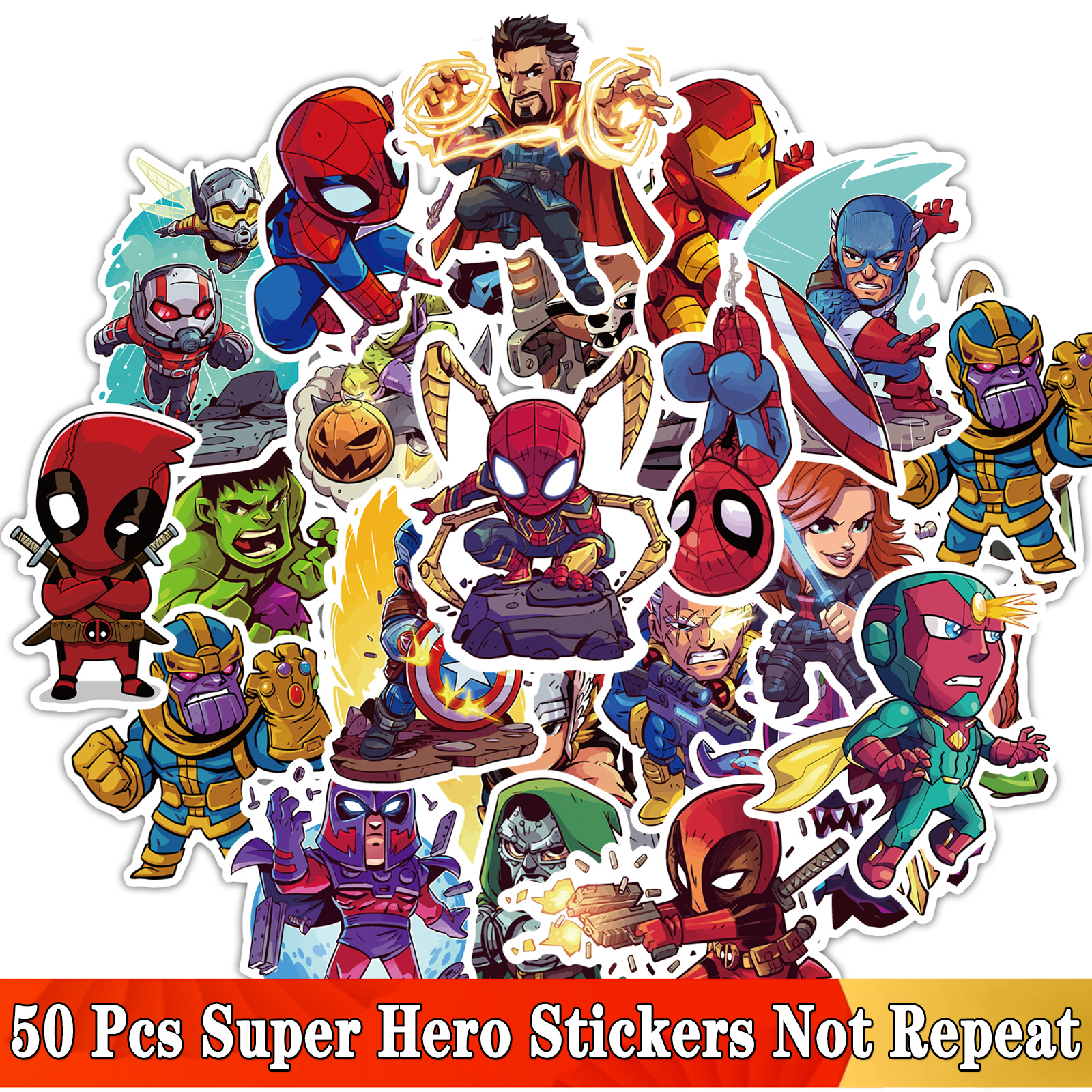 50Pcs/Lot Anime FOR Marvel Super Hero Stickers For Car Laptop Skateboard Pad 
