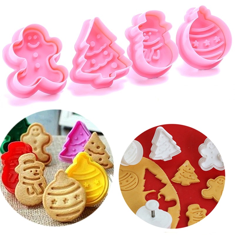 Christmas Cookie Stamp Biscuit Mold Cake Decor Plunger Cutters DIY Baking Tools