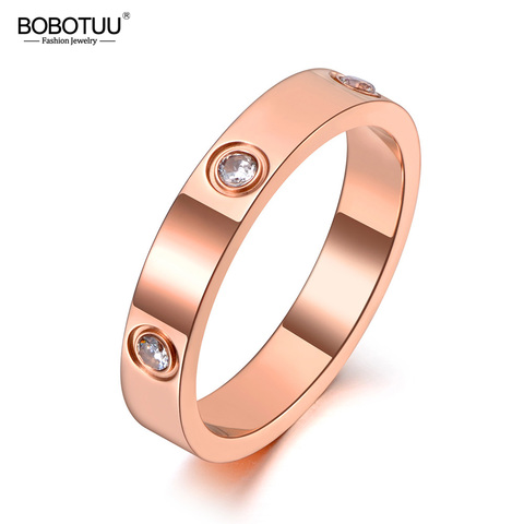 BOBOTUU Original Titanium Stainless Steel Cubic Zirconia Anniversary Ring Trendy CZ Crystal Wedding Ring For Women BR19139 ► Photo 1/6