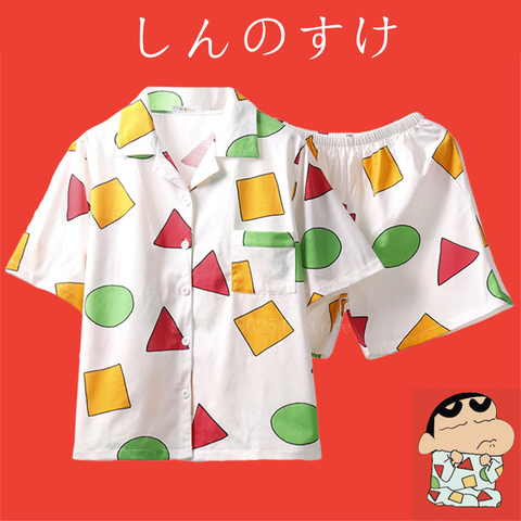 Short Sleeve Pajamas Set for Women Cotton Sleepwear 2Pcs Nightwear Crayon Shinchan Cute Print Homewear Summer Lounge Pyjamas ► Photo 1/6