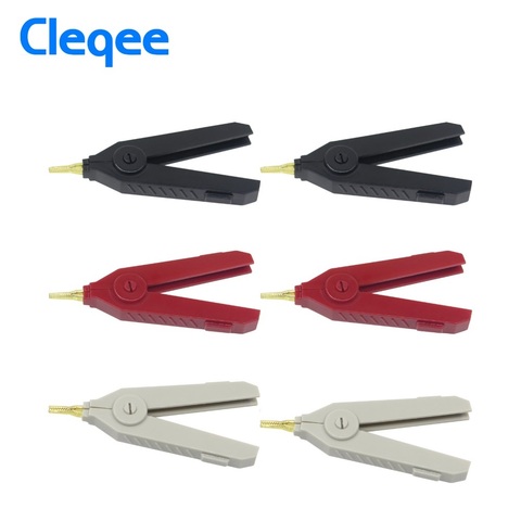 Cleqee P2004 6PCS/lot 90mm 20A Alligator Clip Kelvin Copper Gold Plate Clip Grey+Black+Red ► Photo 1/6