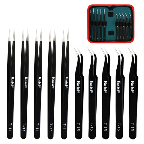 10Pcs ESD Antistatic Tweezers Tool Set High Tip Curved Straight Tweezer Stainless Industrial Precision Repair Tool Kit ► Photo 1/6