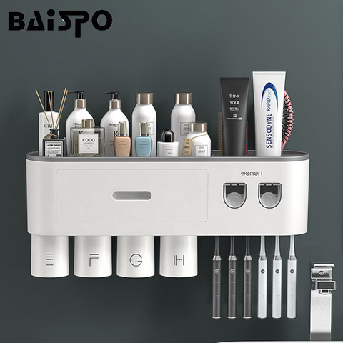 BAISPO Multifunctional Toothbrush Holder Automatic New Upgrade Toothpaste Squeezer Toothbrush Rack Home Punch-Free Bathroom Set ► Photo 1/6