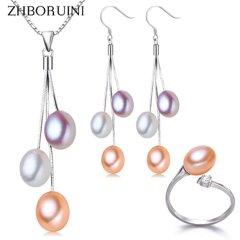 ZHBORUIN 2022 Fashion Pearl Jewelry Set Multicolour Freshwater Pearl Necklace Earrings 925 Sterling Silver Jewelry Set For Women ► Photo 1/6