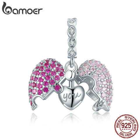 bamoer Real 925 Sterling Silver  Pink Open Heart Pendant Charm for Original Silver Bracelet or Necklace Fine Jewelry BSC282 ► Photo 1/5