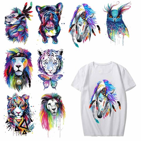 Iron on Colorful Tiger Dog Owl Patches for Clothing DIY T-shirt Dresses Applique Heat Transfer Vinyl Stickers Thermal Press H ► Photo 1/6