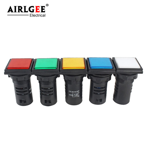 1Pcs High quality AD16-22F red green yellow blue white LED square signal light indicator 220V 12v 24V installation aperture 22MM ► Photo 1/6