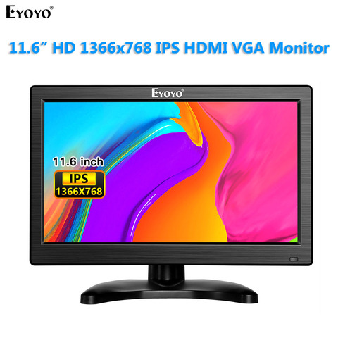 Eyoyo 12 Inch 16:9 Mini TFT LCD HDMI HD Monitor Screen 1366x768 Resolution  with HDMI VGA BNC AV Input for PC Display