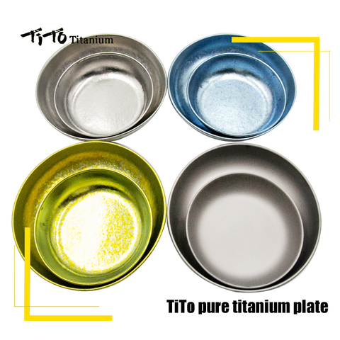 TiTo Titanium Plate Dish Outdoor Camping Tableware Ultralight Round Fruit Titanium Alloy Dinner Dishes Pan for BBQ Hiking Picnic ► Photo 1/6