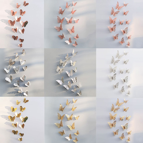 12pcs/set Hollow 3D Butterfly Wall Sticker for Wedding Decoration living room window Home Decor Gold silver Butterflies stickers ► Photo 1/6