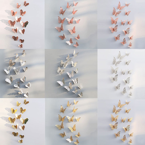 12pcs/set Hollow 3D Butterfly Wall Sticker for Wedding Decoration living  room window Home Decor Gold silver Butterflies stickers - Price history &  Review, AliExpress Seller - White windmill Store