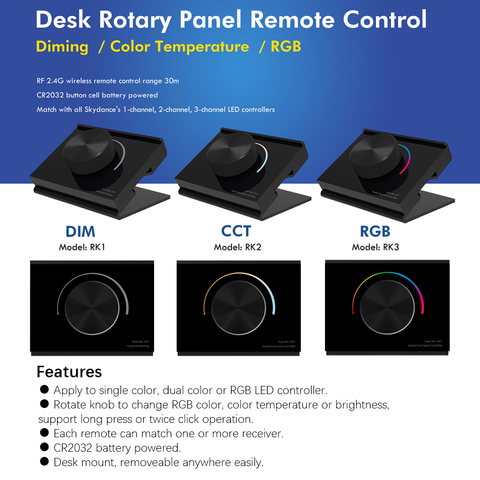 2.4G RK1/RK2/RK3 Desk Rotary Panel RF Remote ControllerRemote LED  Dimmer / CCT / RGB Brightness LED Controller for LED Light ► Photo 1/6